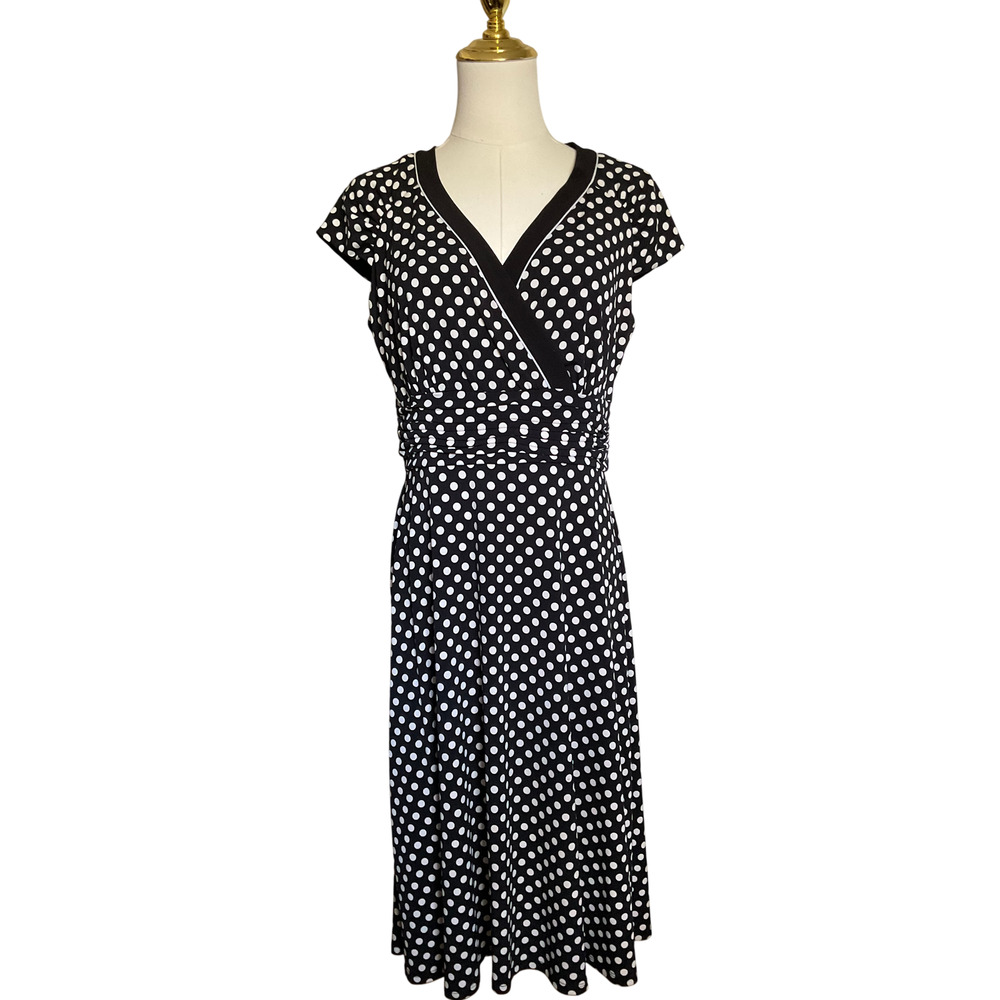 Sandra Darren Black and White Polka Dot Midi Dress